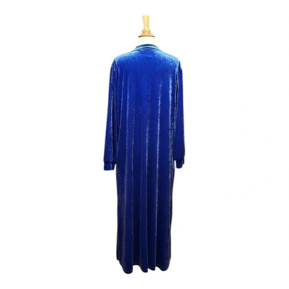 The Vermont Country Store Blue Velour Robe Long Length Crushed Velvet, Small - Picture 8 of 14